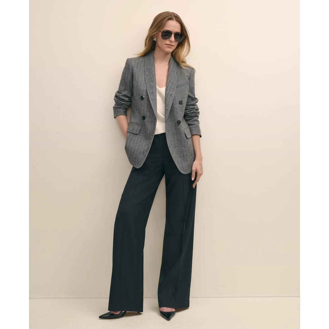Wool-Blend Double-Breasted Herringbone Jacket