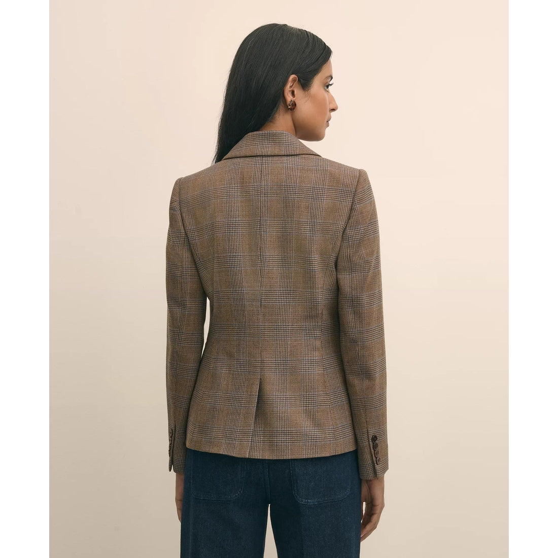 Wool Prince of Wales Plaid Peak Lapel Jacket