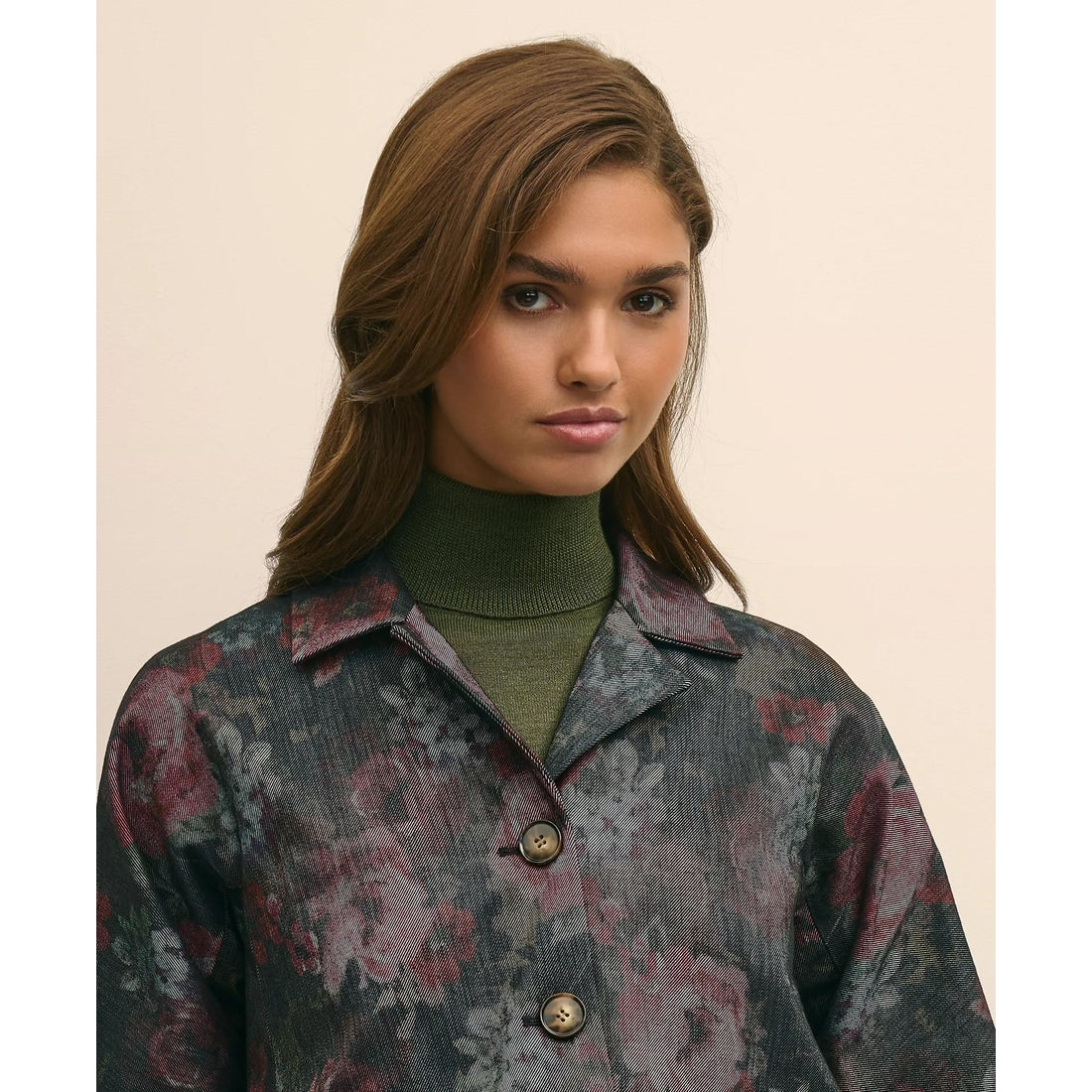 Cotton Blend Floral Jacquard Cropped Jacket