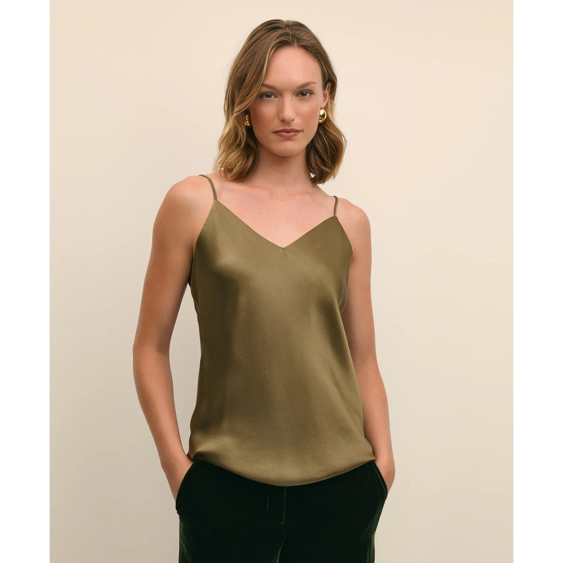 V-Neck Cami in Washable Silk Charmeuse