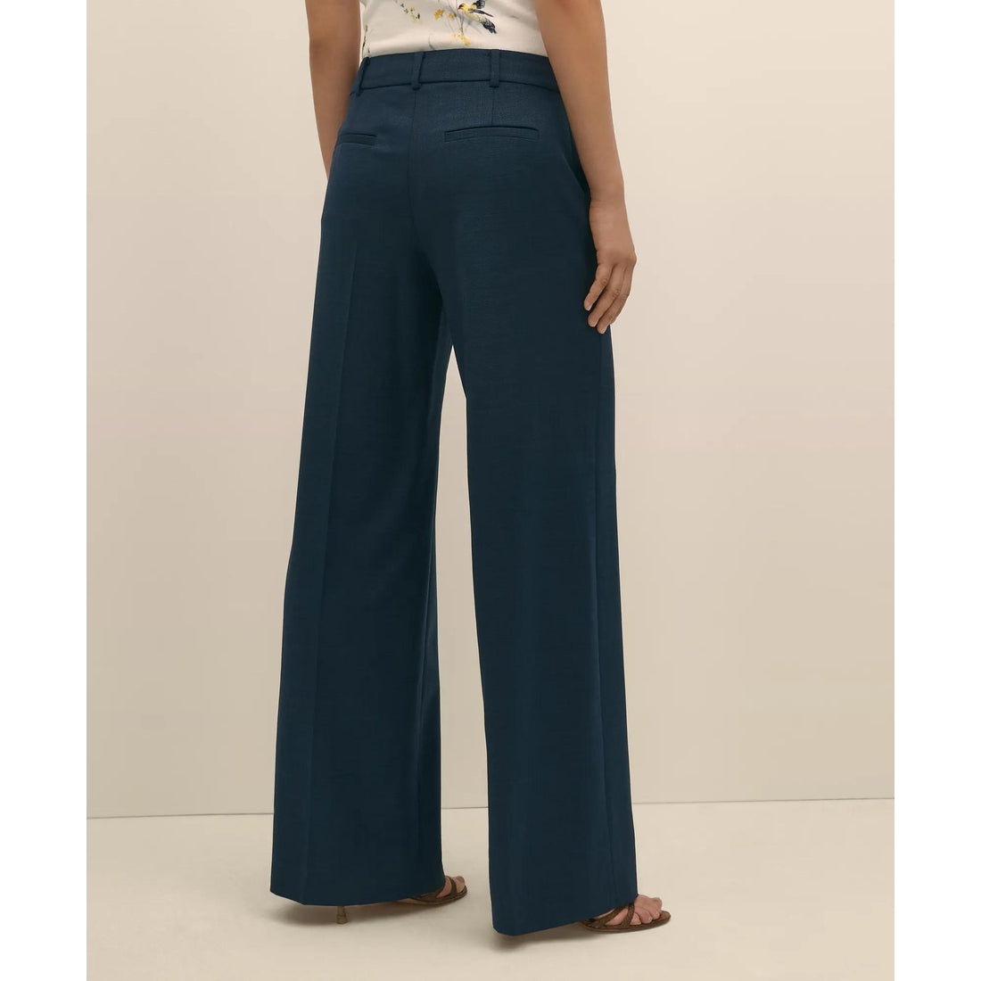 Wool Blend Hopsack Wide-Leg Pants