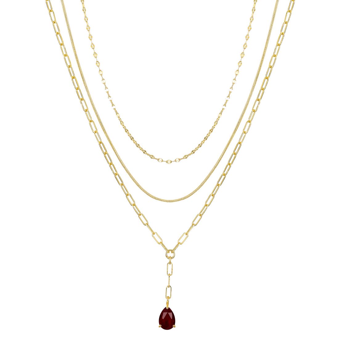 Unwritten Ruby Glass Teardrop Paperclip Layered Y-Necklace Set