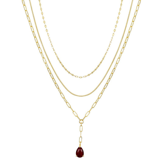 Unwritten Ruby Glass Teardrop Paperclip Layered Y-Necklace Set