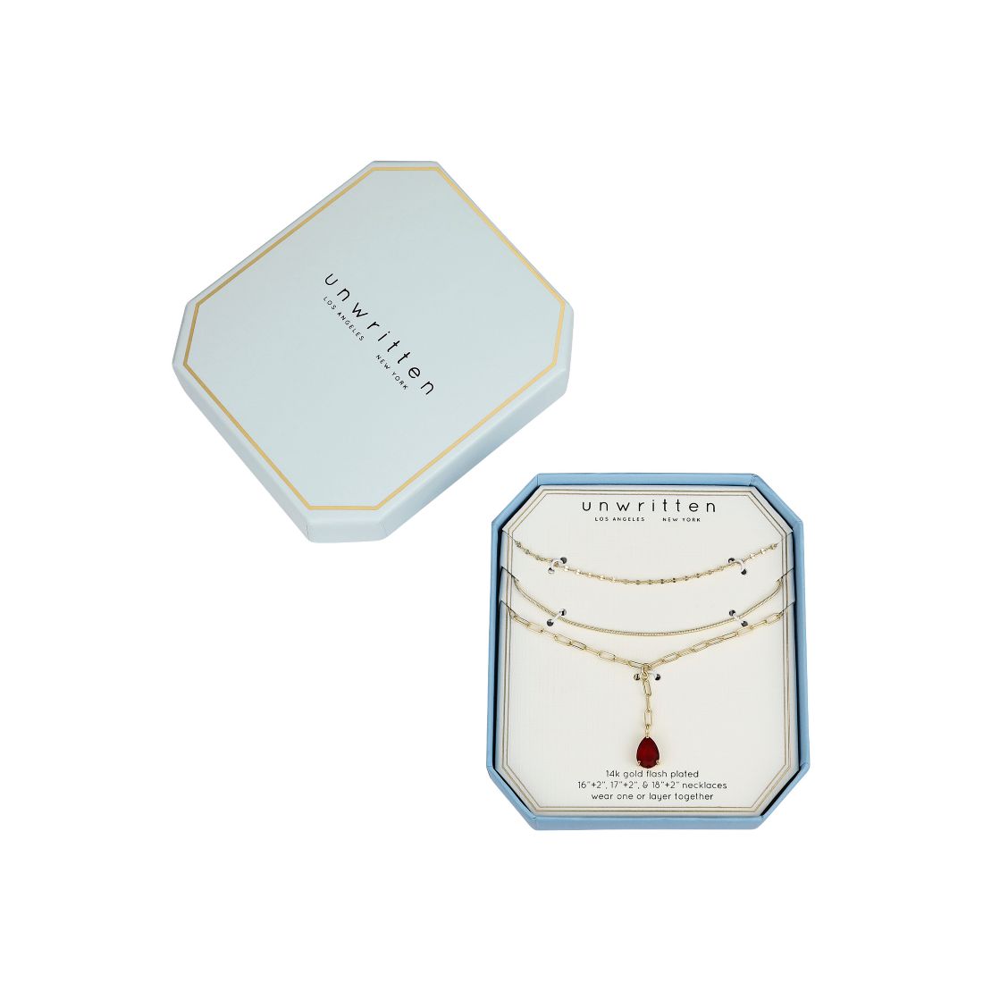 Unwritten Ruby Glass Teardrop Paperclip Layered Y-Necklace Set