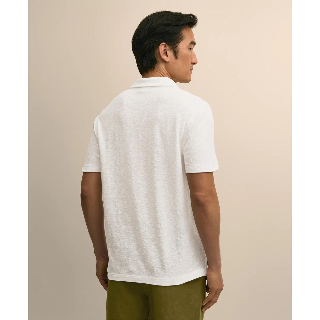 Cotton-Linen Pique Johnny Collar Shirt