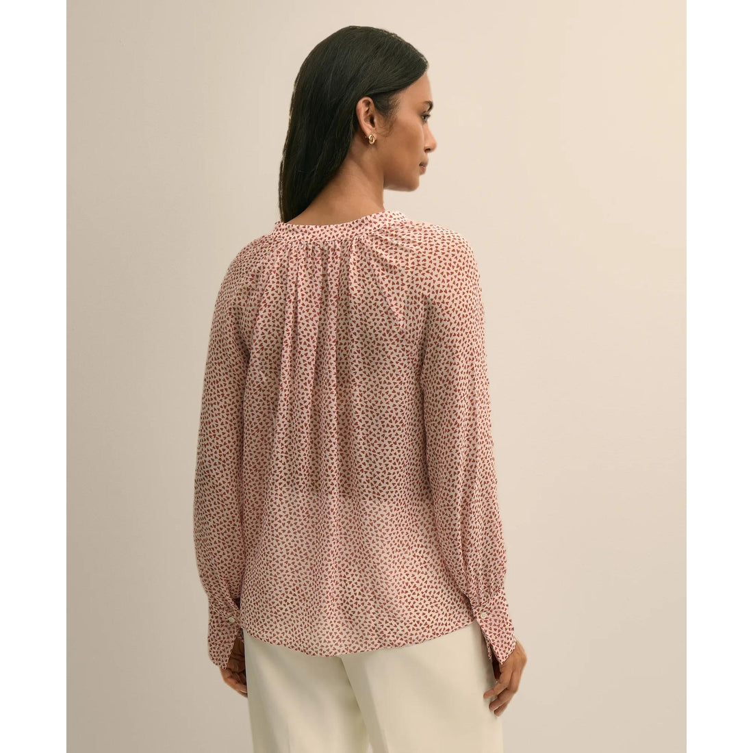 Silk Georgette Heart-Motif Peasant Blouse