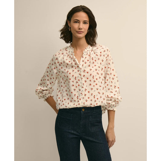 Silk-Cotton Floral Print Blouse