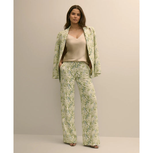 Crepe Botanical Print Wide-Leg Pants