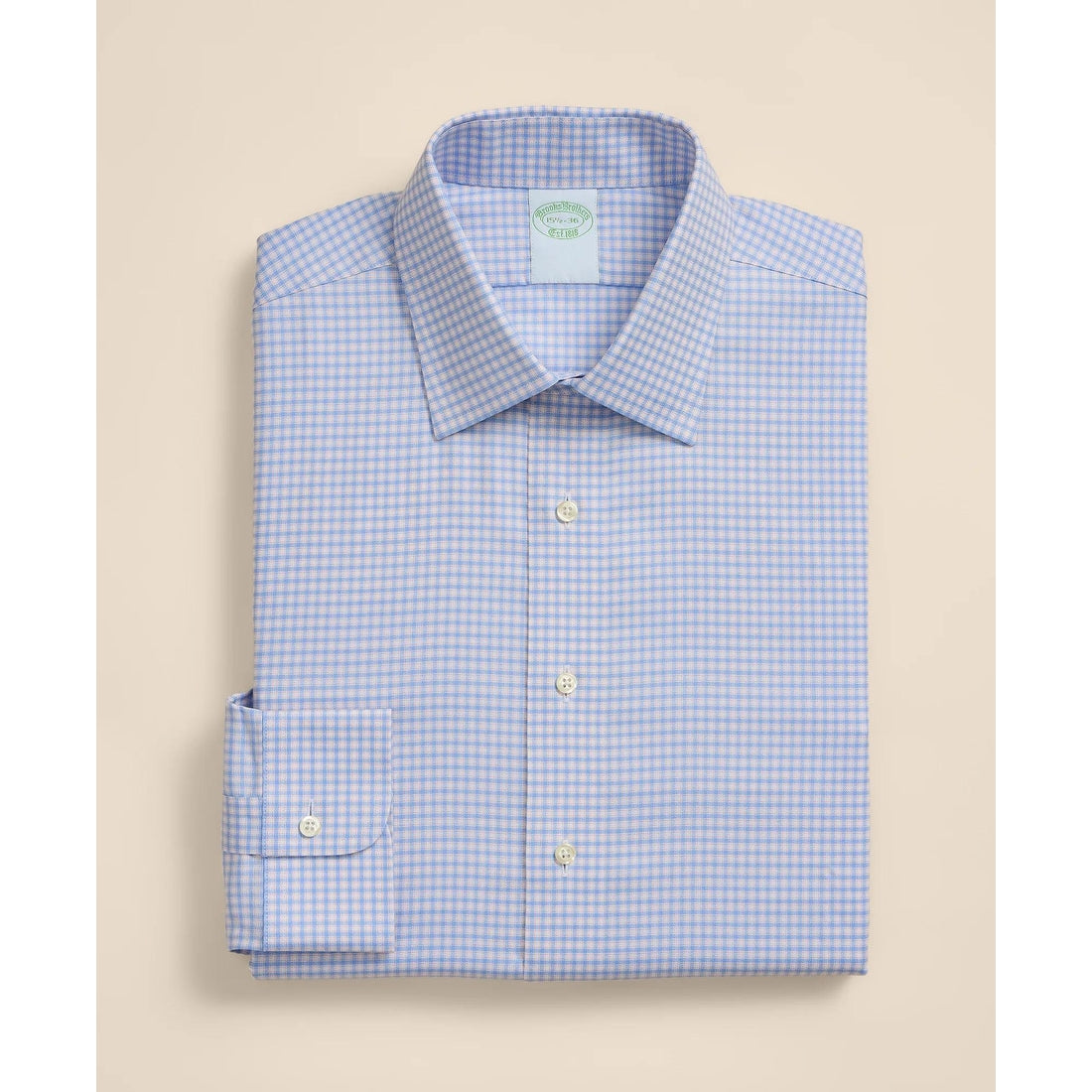 Brooks Brothers Explorer Collection Non-Iron Twill Ainsley Collar, Mini-Check Dress Shirt