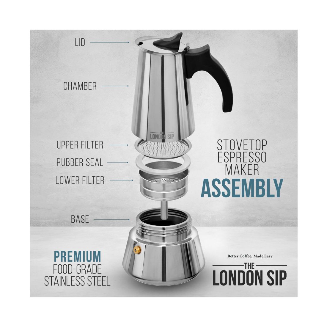London Sip Stainless Steel Espresso Maker 10-Cup