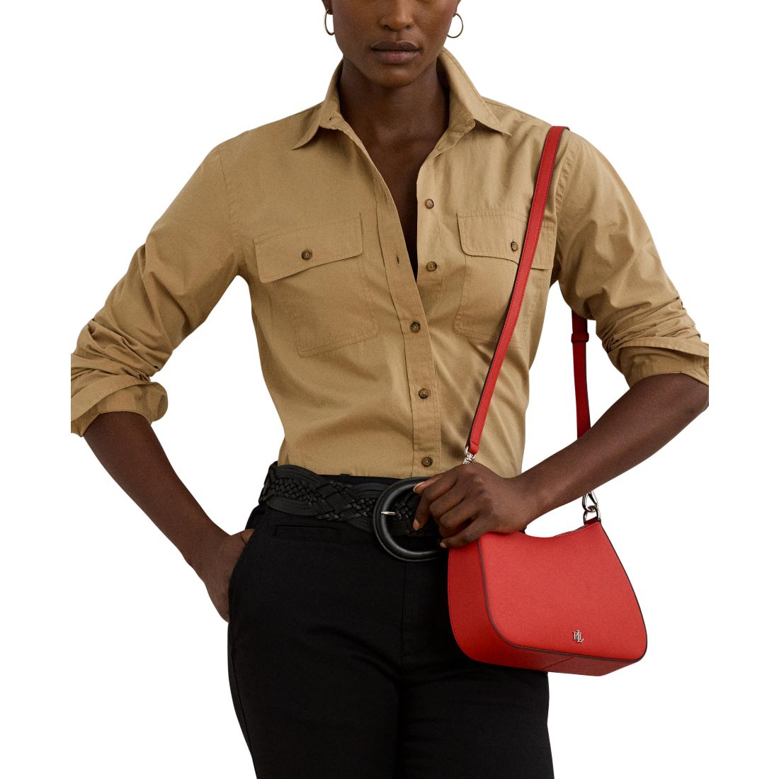 Lauren Ralph Lauren Danni Medium Crosshatch Leather Shoulder Bag