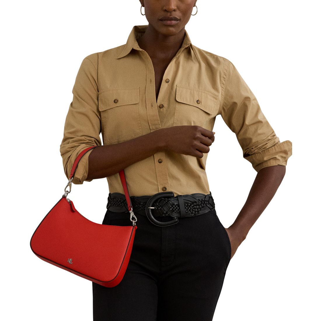 Lauren Ralph Lauren Danni Medium Crosshatch Leather Shoulder Bag