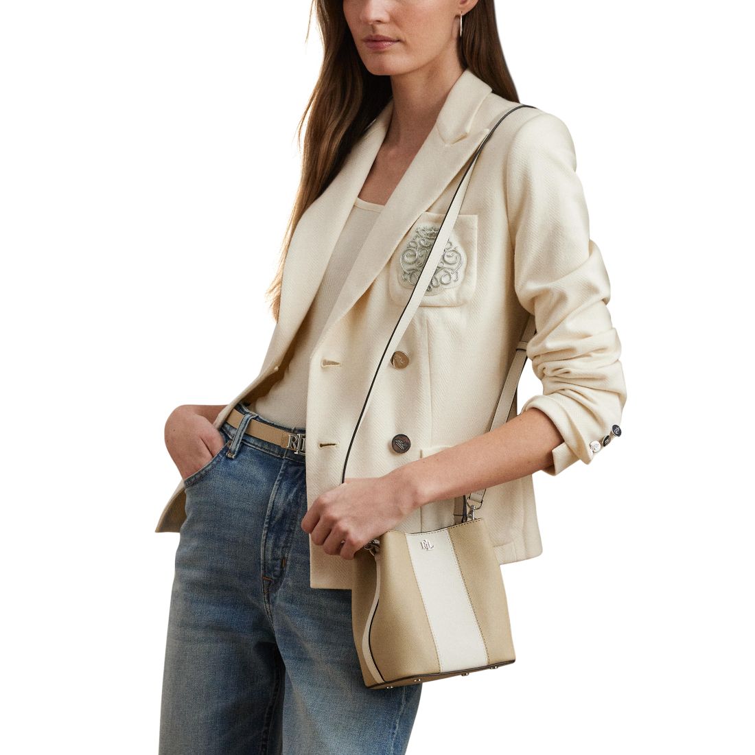 Lauren Ralph Lauren Two-Tone Leather Small Reese Bucket Bag