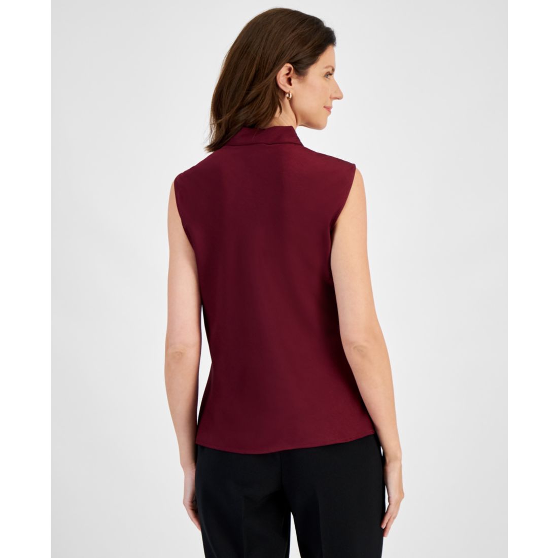 Kasper Tie-Neck Sleeveless Blouse