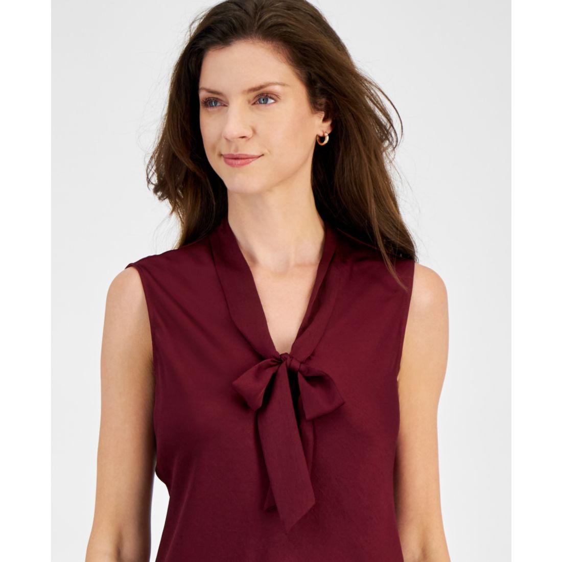 Kasper Tie-Neck Sleeveless Blouse