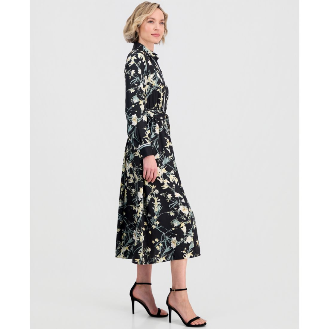 Anne Klein Women's A-Line Tie-Waist Midi Shirt Dress