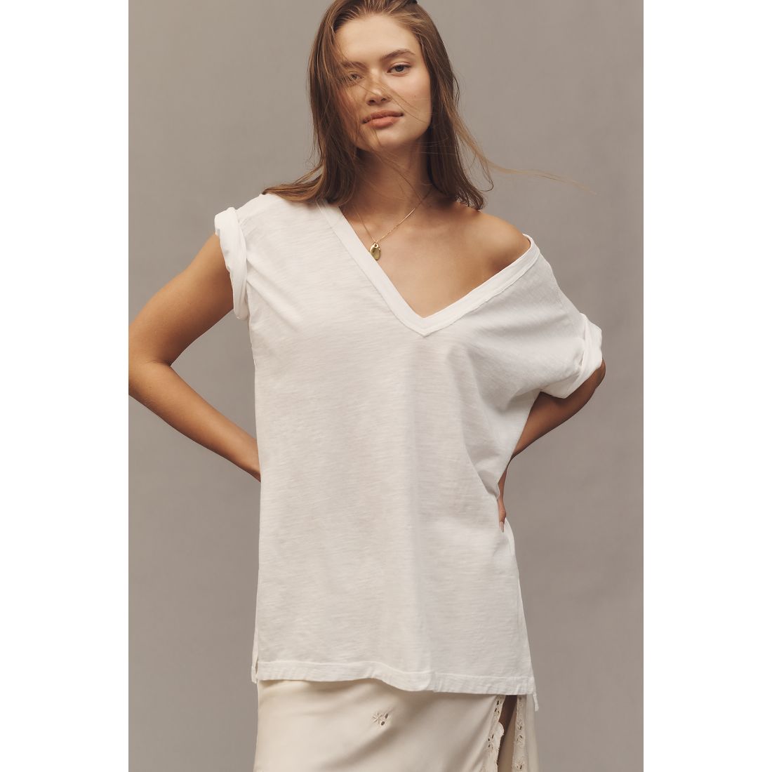 The Jordyn Plus Cotton-Slub V-Neck T-Shirt by Pilcro