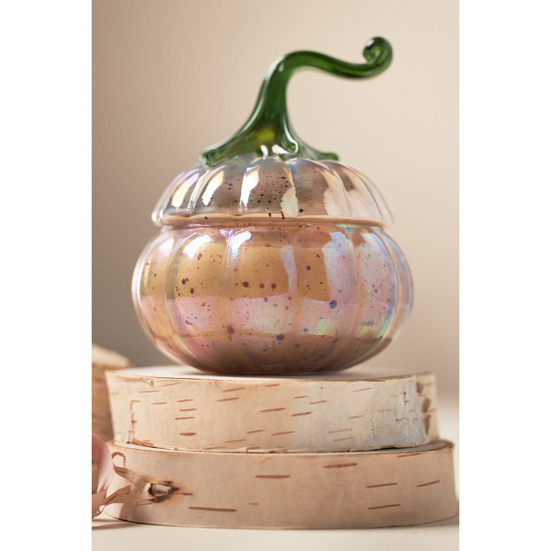 Woody White Birch & Pumpkin Mini Glass Pumpkin Candle by Anthropologie