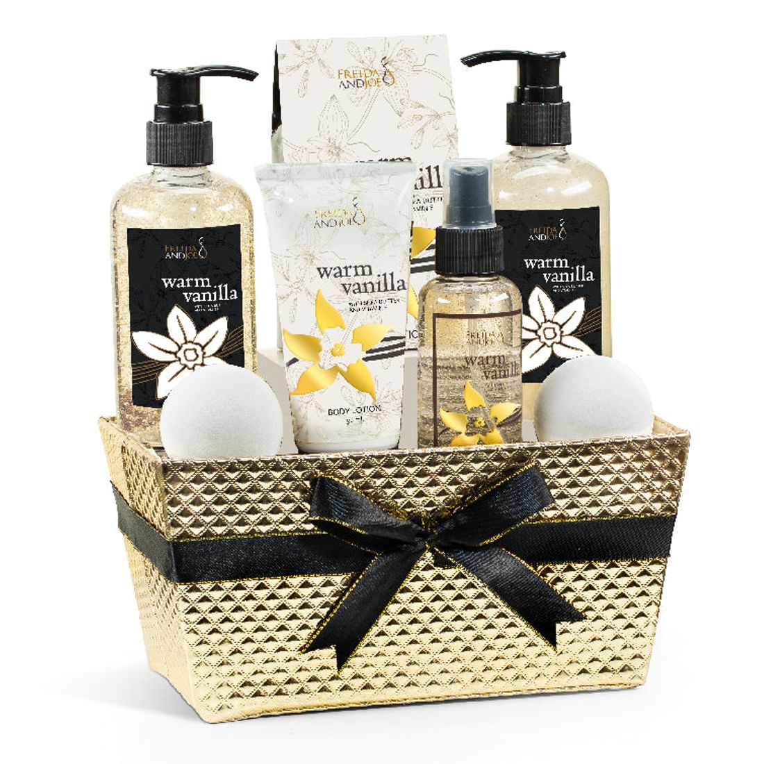 Warm Vanilla Bath & Body Gift Set in Gold Basket