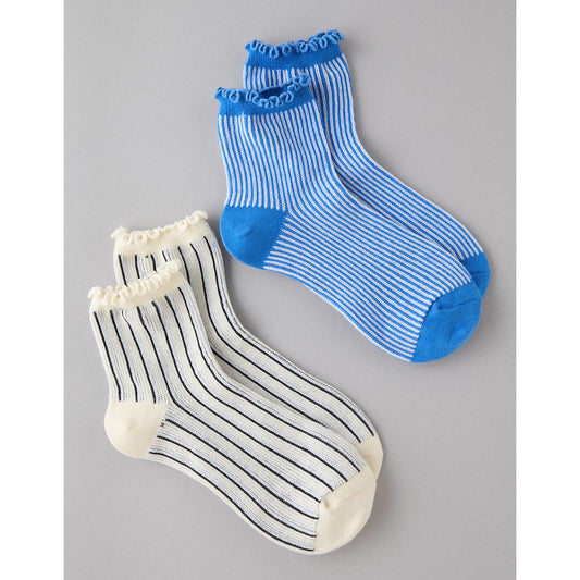AE Striped Ruffle Boyfriend Socks 2-Pack
