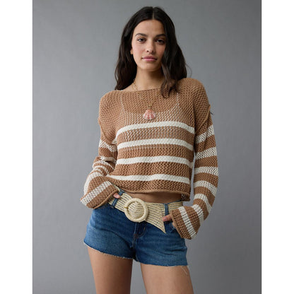 AE Off The Shoulder Crochet Sweater