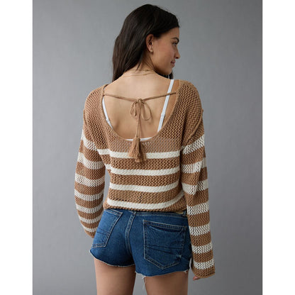 AE Off The Shoulder Crochet Sweater