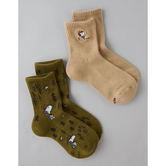 AE Snoopy Campfire Cropped Crew Socks 2-Pack