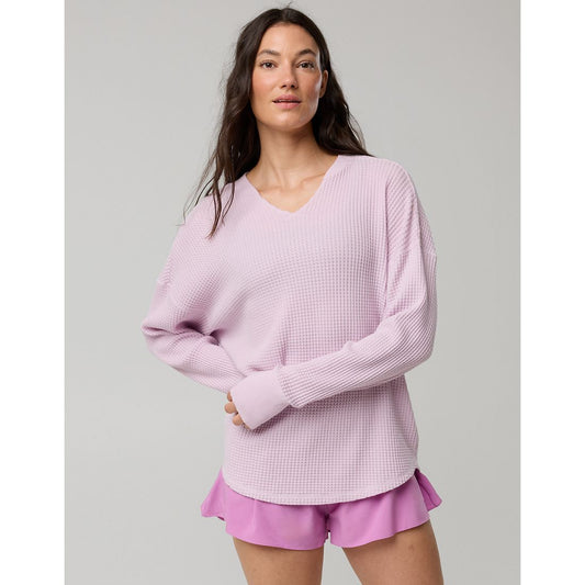 Wow! Waffle Notch Neck Long Sleeve T-Shirt
