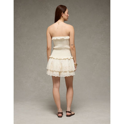 AE Strapless Smocked Ruffle Drop Waist Mini Dress