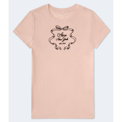 Aeropostale Womens' New York Ribbon Flocked Graphic Tee