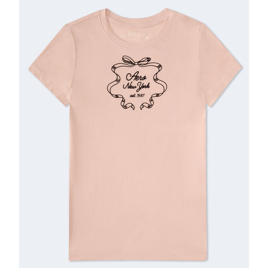 Aeropostale Womens' New York Ribbon Flocked Graphic Tee