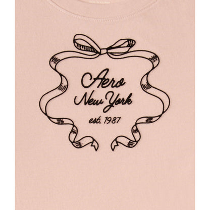 Aeropostale Womens' New York Ribbon Flocked Graphic Tee