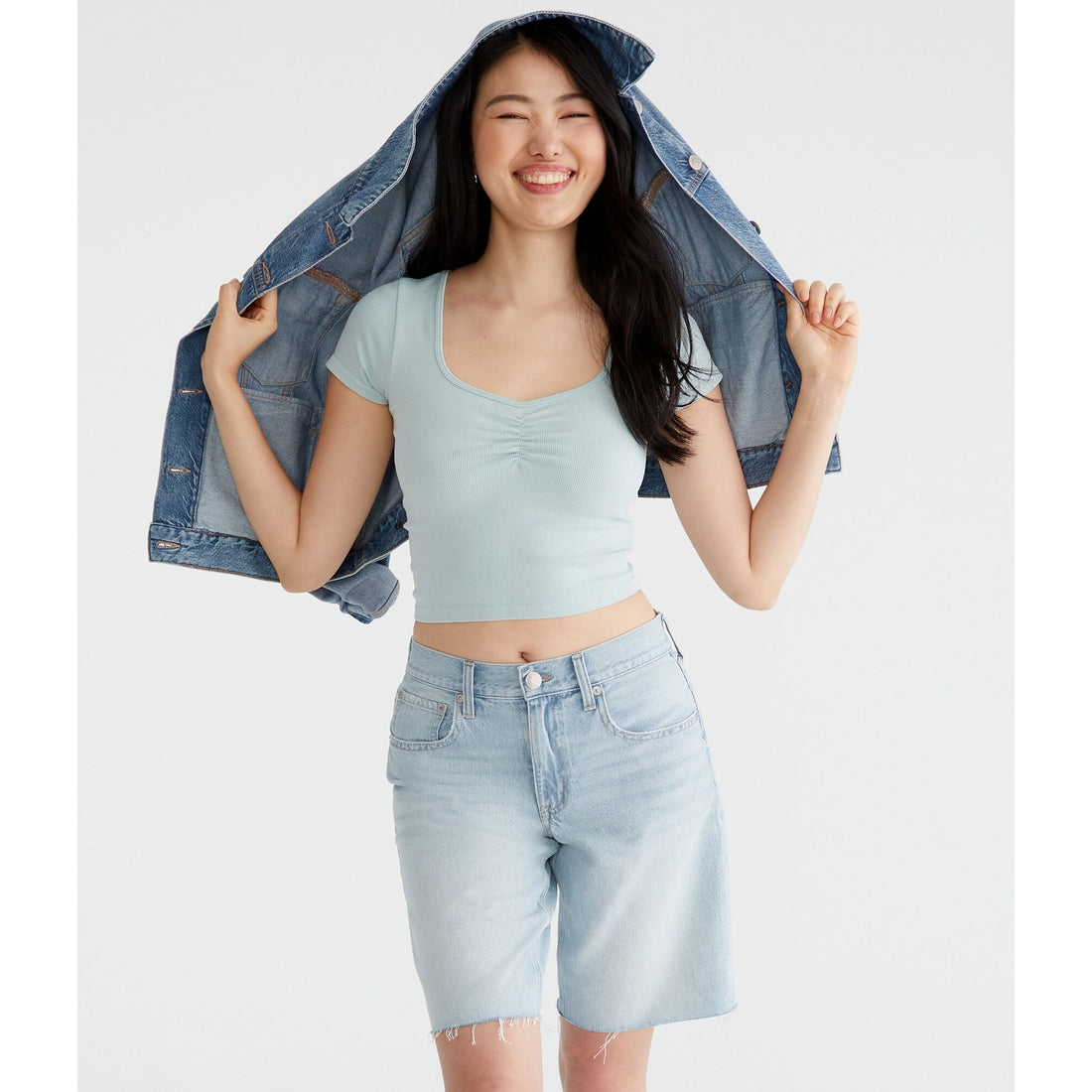 Aeropostale Womens' Buttery Soft Washed Cropped Cinch-Front Tee