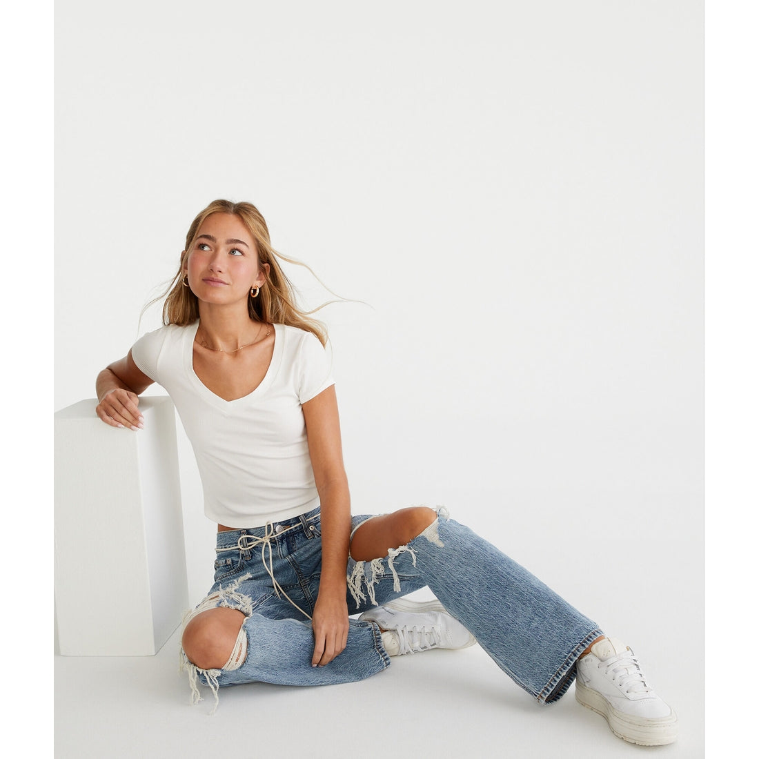 Aeropostale Womens' Seriously Soft Ribbed V-Neck Baby Tee