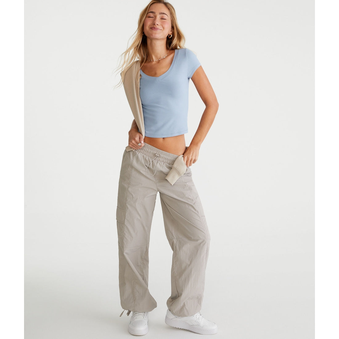 Aeropostale Womens' Seriously Soft Ribbed V-Neck Baby Tee