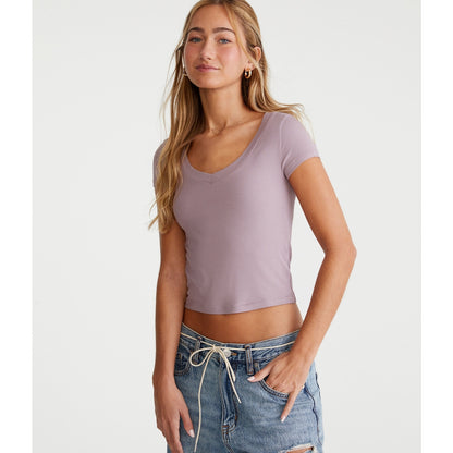 Aeropostale Womens' Seriously Soft Ribbed V-Neck Baby Tee