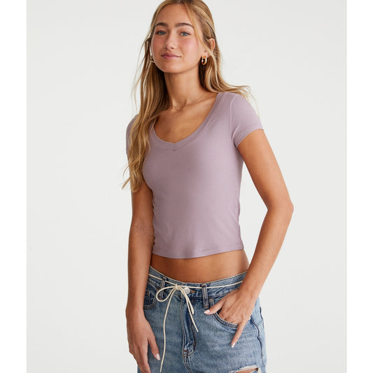 Aeropostale Womens' Seriously Soft Ribbed V-Neck Baby Tee