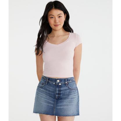 Aeropostale Womens' Seriously Soft Ribbed V-Neck Baby Tee