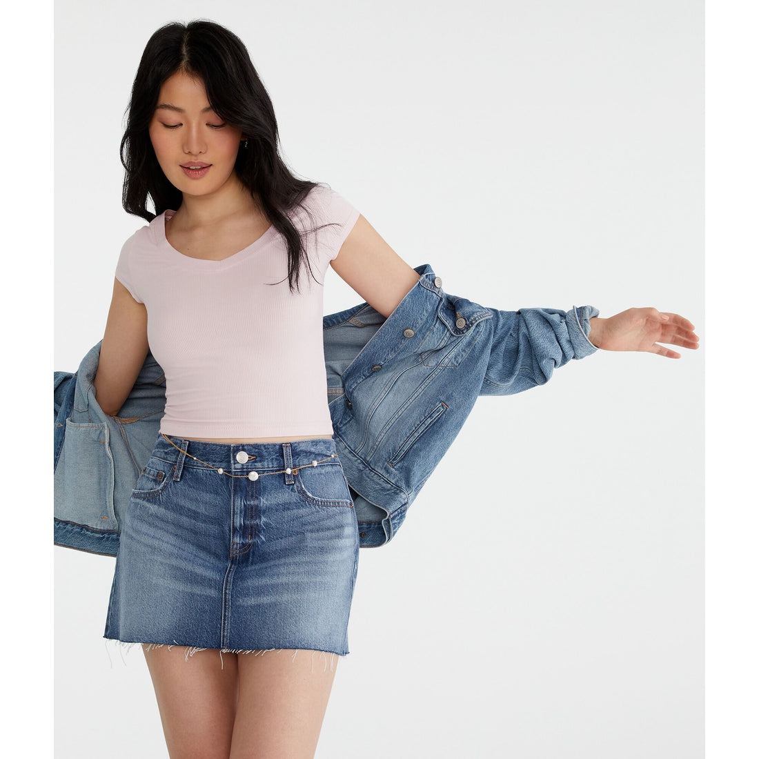 Aeropostale Womens' Seriously Soft Ribbed V-Neck Baby Tee