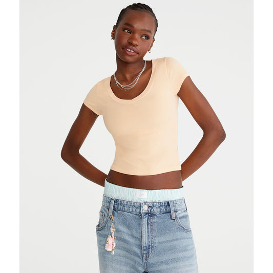 Aeropostale Womens' Seriously Soft Ribbed V-Neck Baby Tee