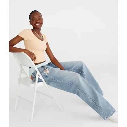 Aeropostale Womens' Seriously Soft Ribbed V-Neck Baby Tee