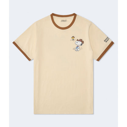 Aeropostale Mens' Western Snoopy & Woodstock Relaxed Ringer Graphic Tee