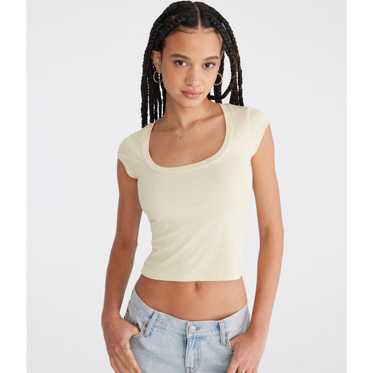 Aeropostale Womens' Seriously Soft Ribbed Scoop-Neck Baby Tee