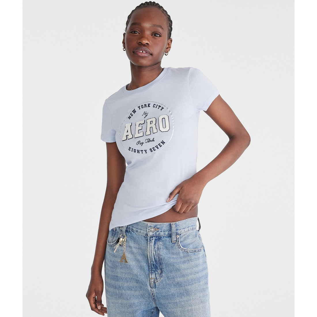 Aeropostale Womens' Eighty Seven Foil Applique Graphic Tee