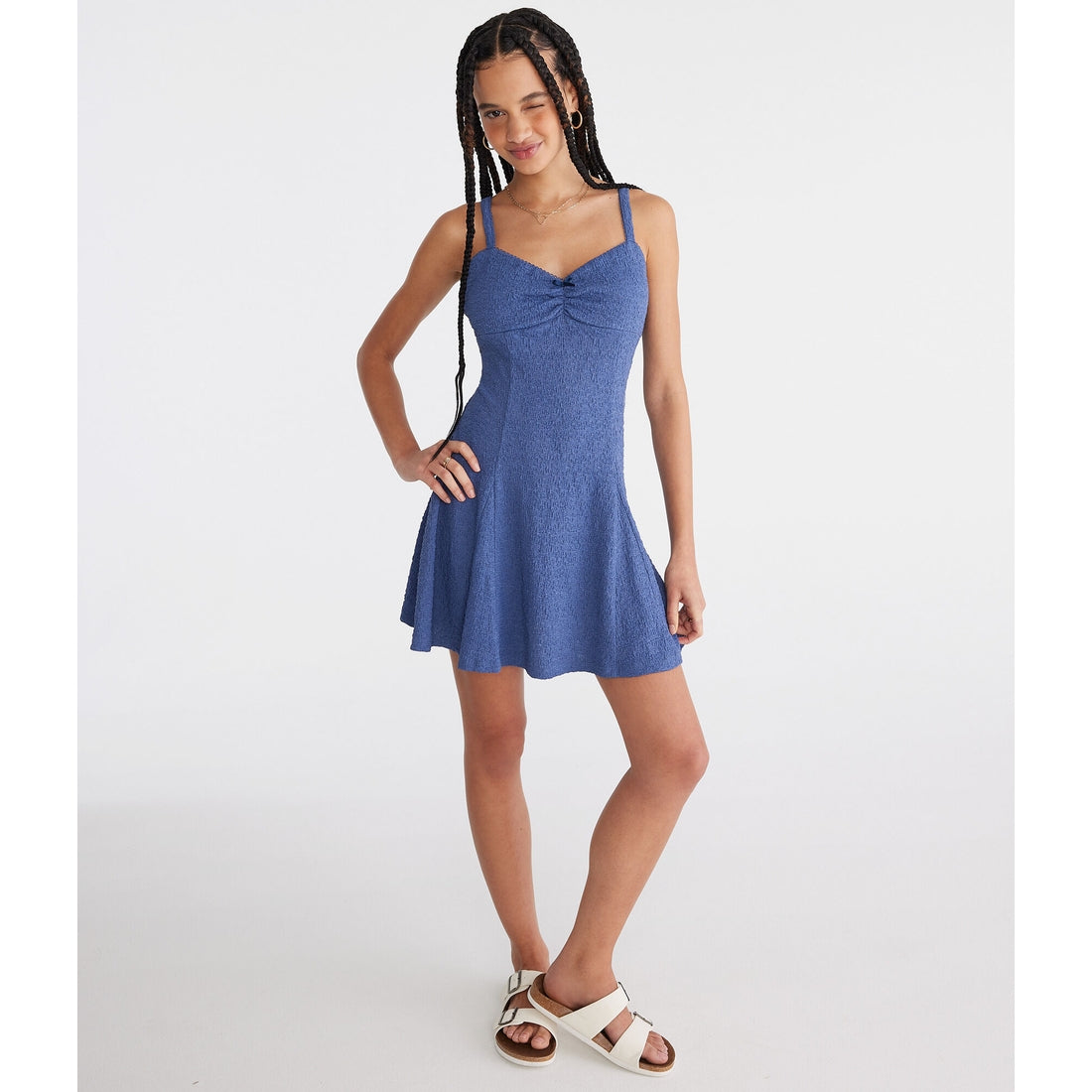 Aeropostale Womens' Solid Sweetheart Textured Mini Dress