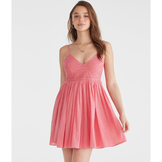 Aeropostale Womens' Solid V-Neck Gauze Babydoll Dress