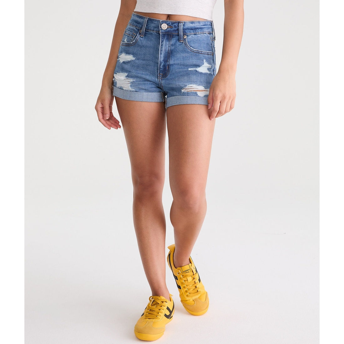Premium Seriously Stretchy High-Rise Denim Midi Shorts