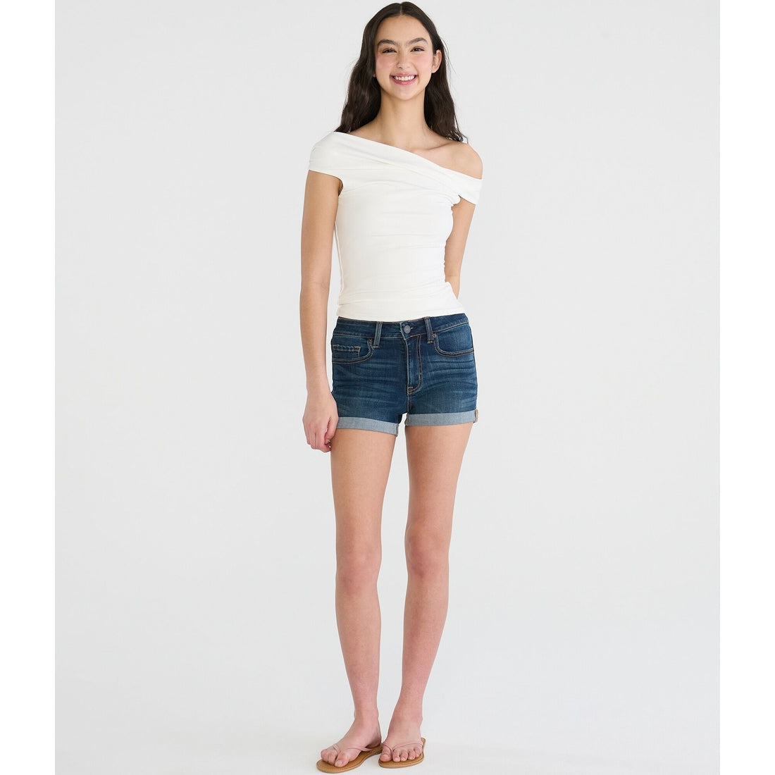 Premium Seriously Stretchy High-Rise Denim Midi Shorts