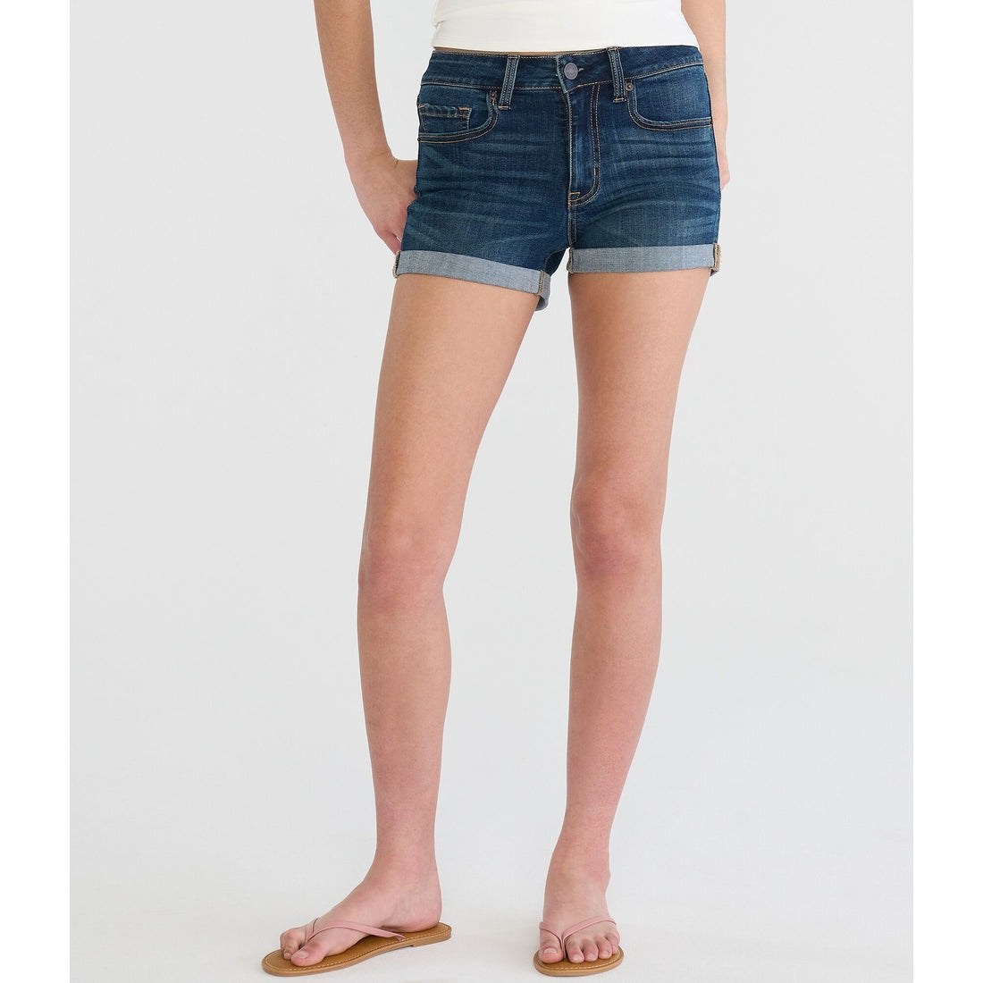Premium Seriously Stretchy High-Rise Denim Midi Shorts