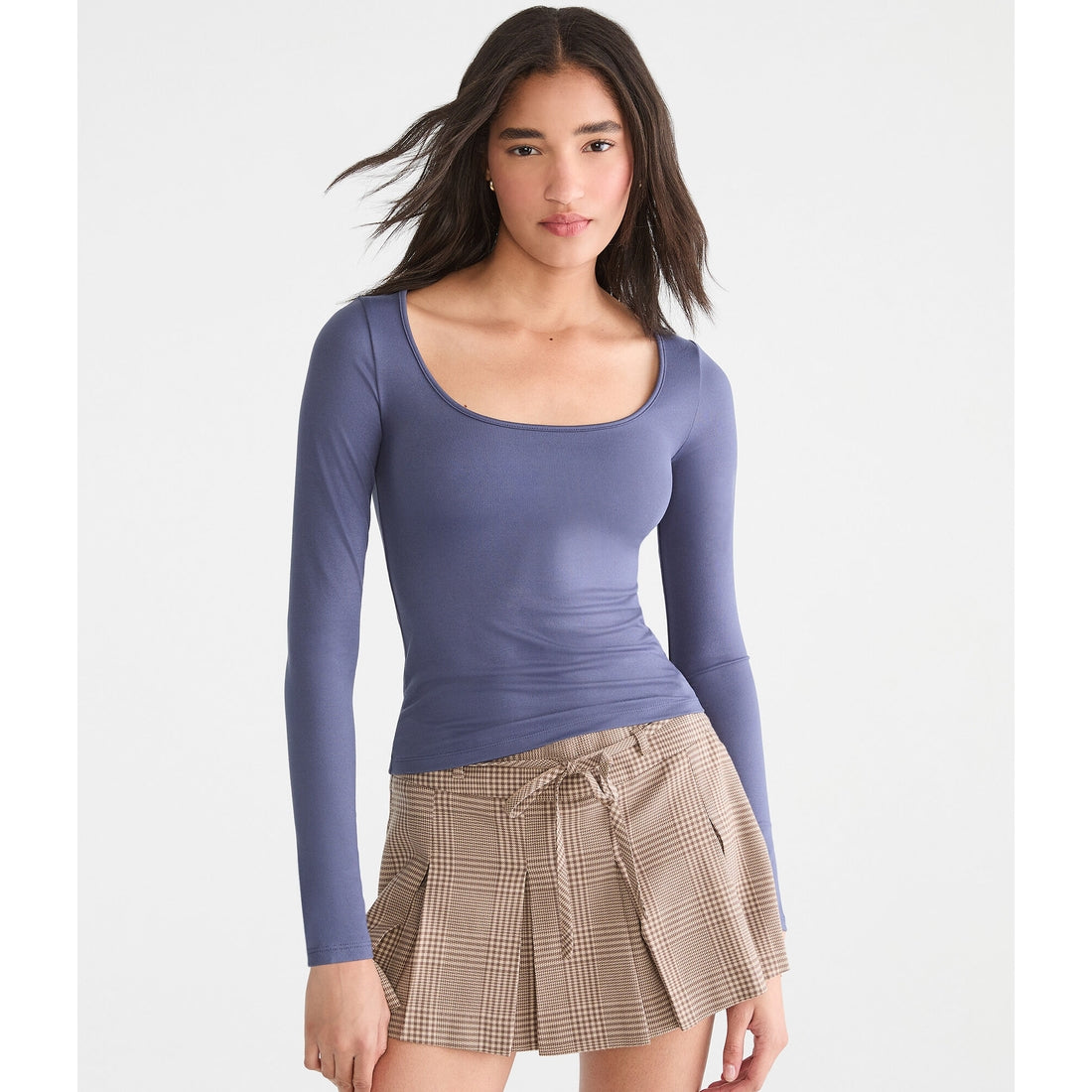 Aeropostale Womens' Long Sleeve Buttery Soft Scoop-Neck Tee